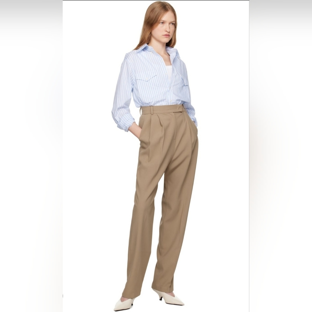 The Frankie Shop Khaki High-Waist Pleated Trousers
